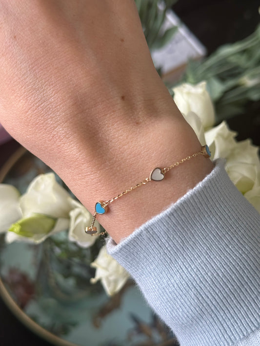 Pulsera corazones turquesa mop