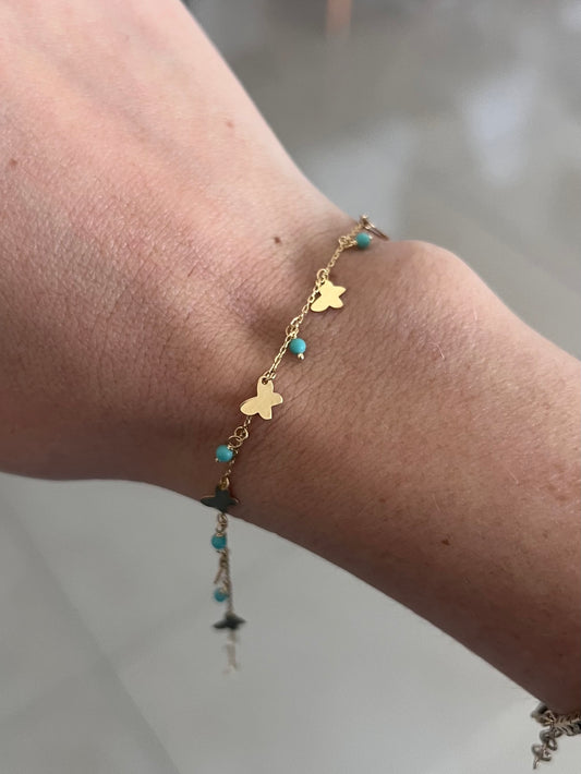 Pulsera mariposas y turquesas colgantes