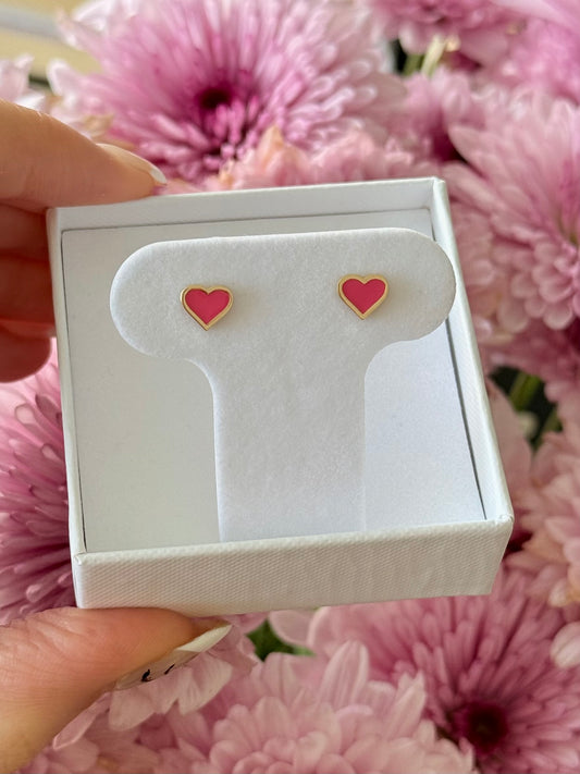 Aretes corazones rosas