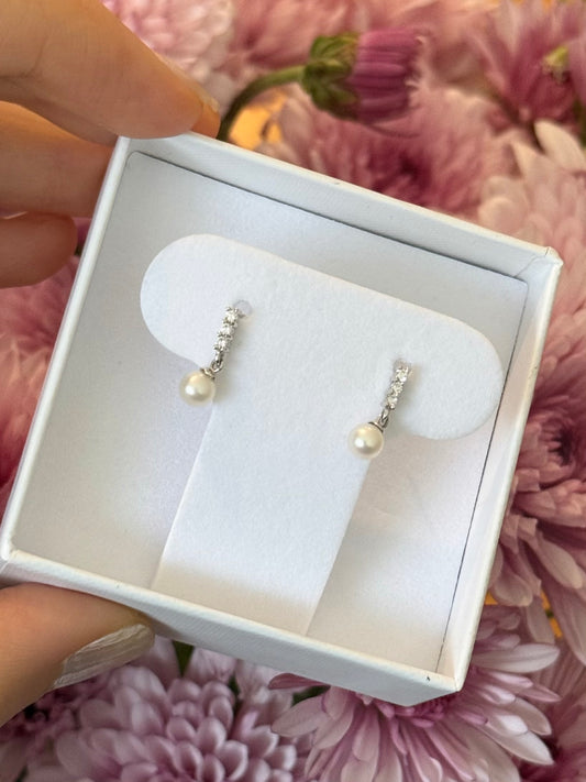 Aretes cz perla colgante