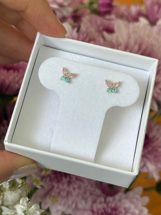 Aretes mariposa rosa/azul