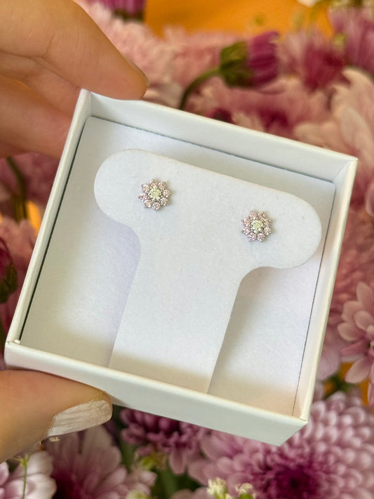 Aretes flor 8 pétalos rosas ch