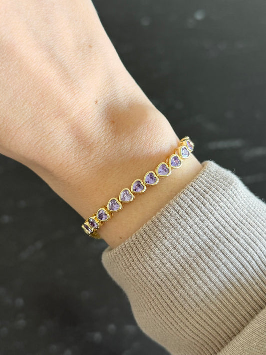 Pulsera tennis corazones morados
