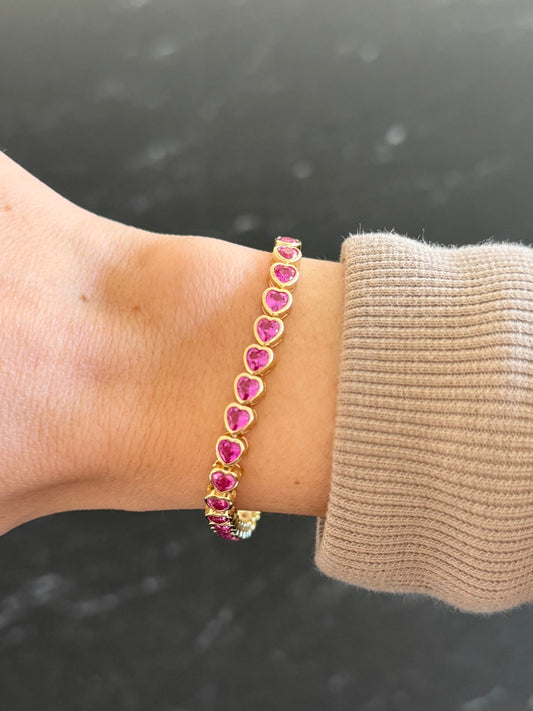 Pulsera tennis corazón rosa