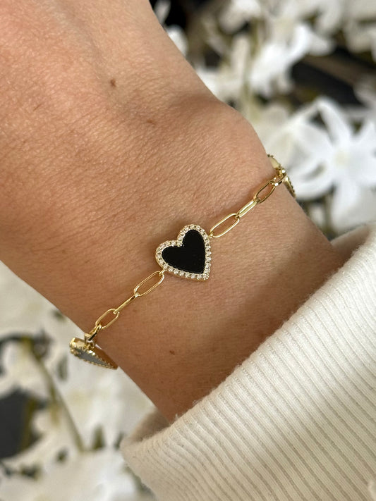 Pulsera paperclip corazón negro