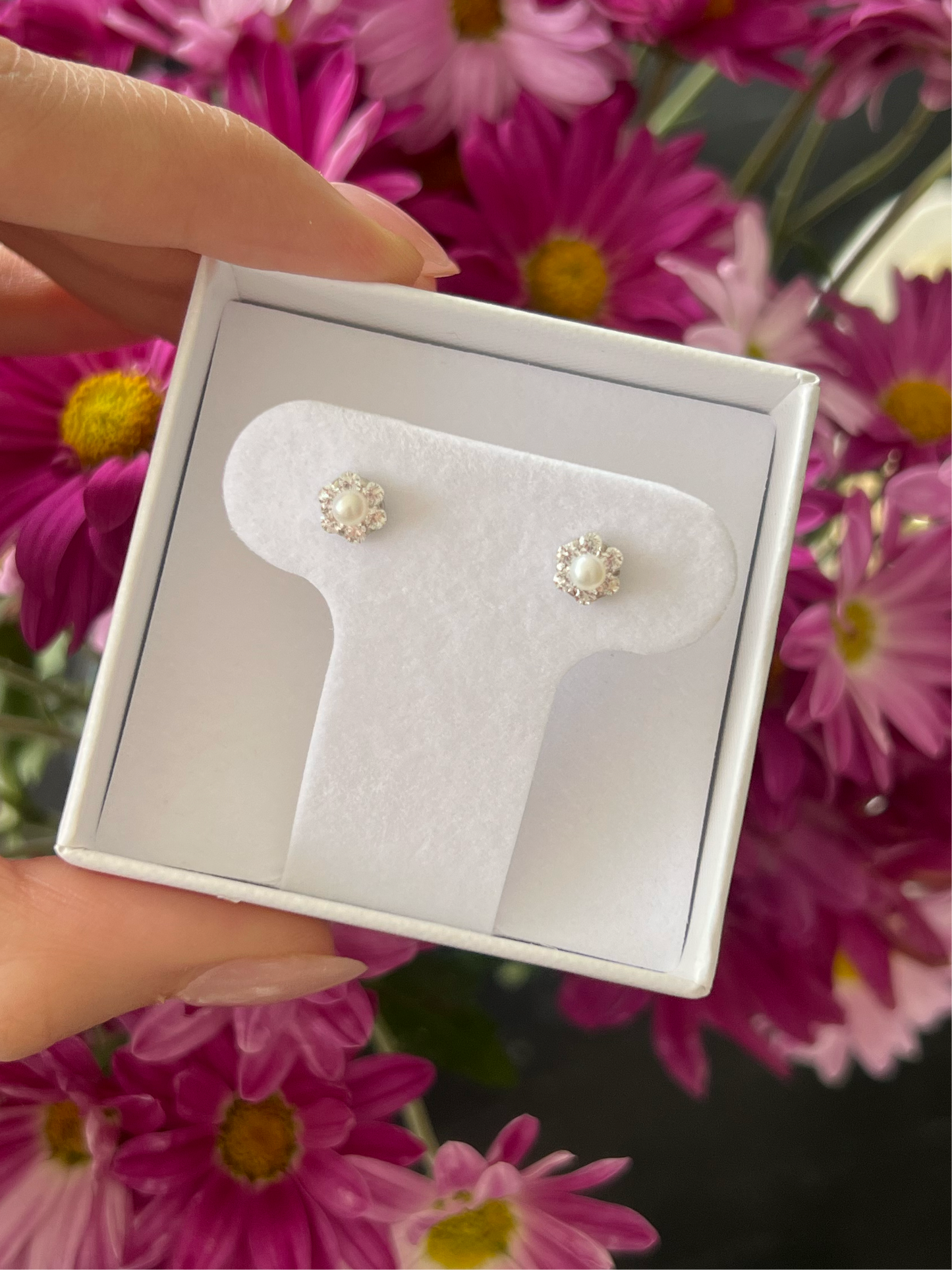 Aretes flor cz Perla