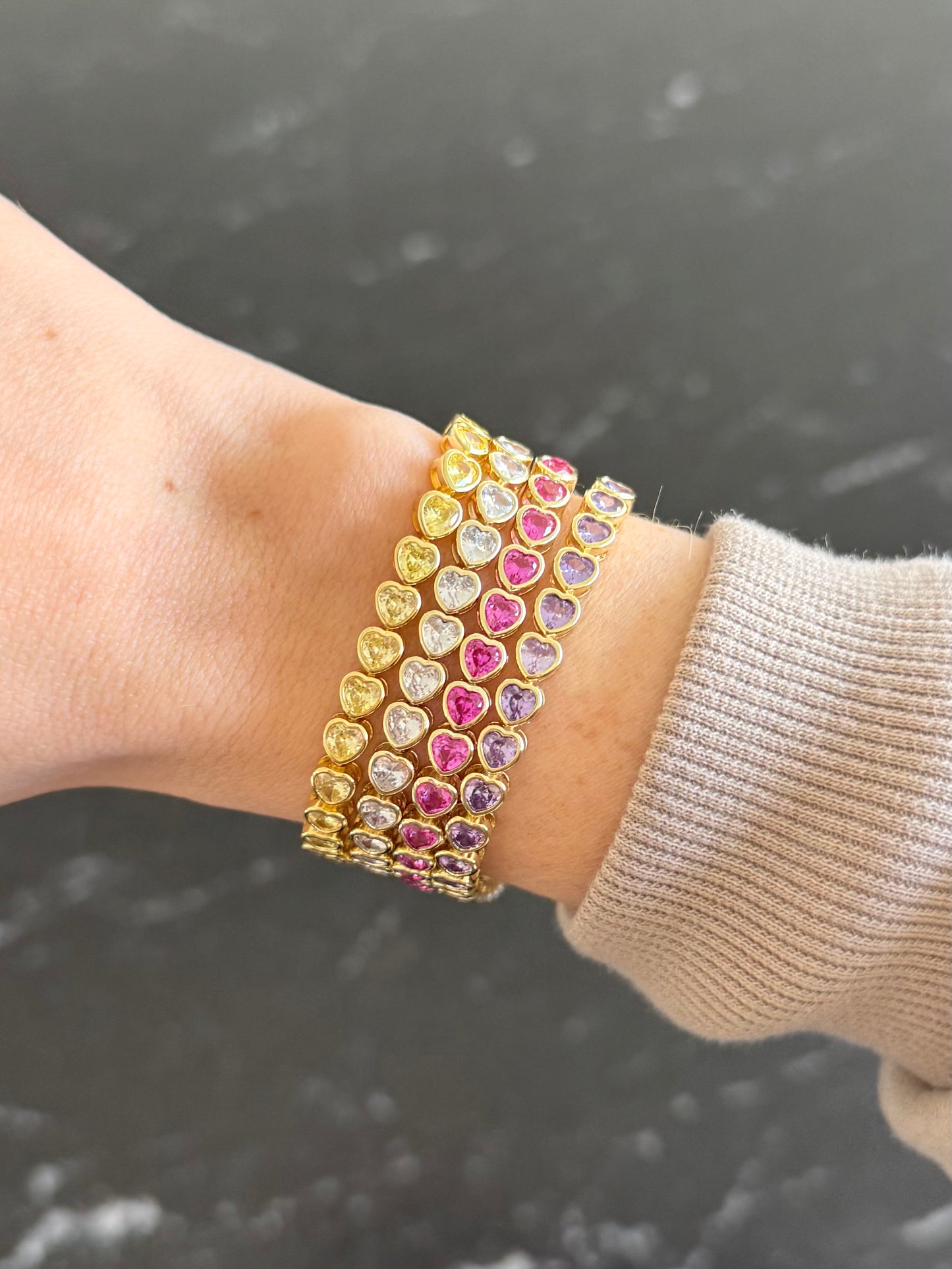 Pulsera tennis corazones morados
