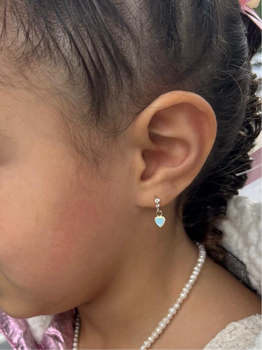 Aretes corazón colgante azul cielo