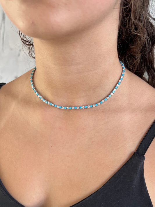 Collar tennis cz Blanca/turquesa