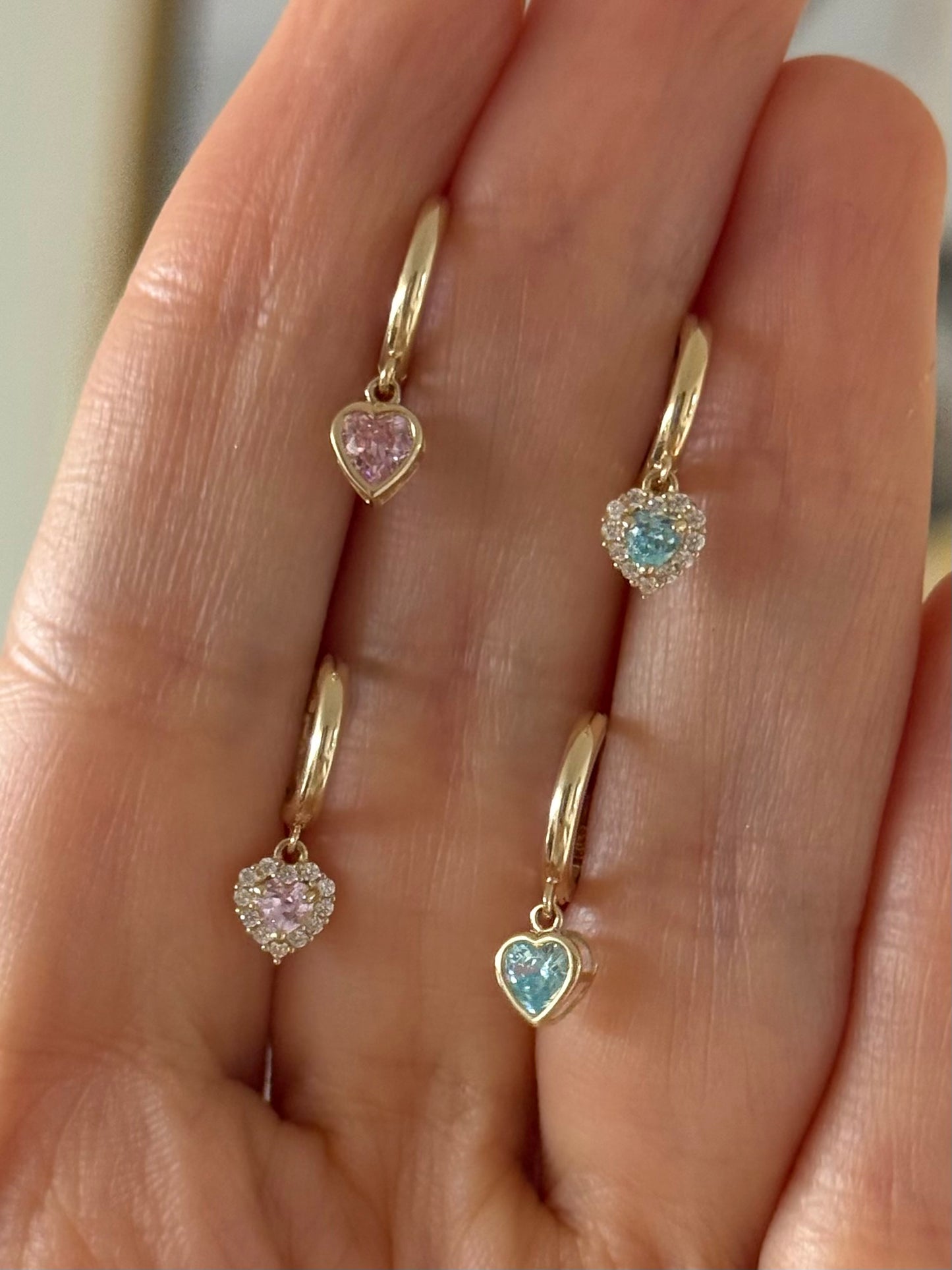 Arracadas corazón rosa con halo cz