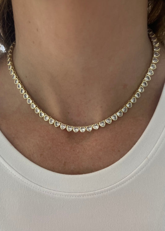 Collar tennis corazones cz