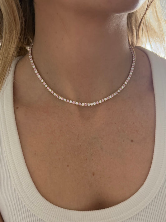 Collar tennis rosa&blanco