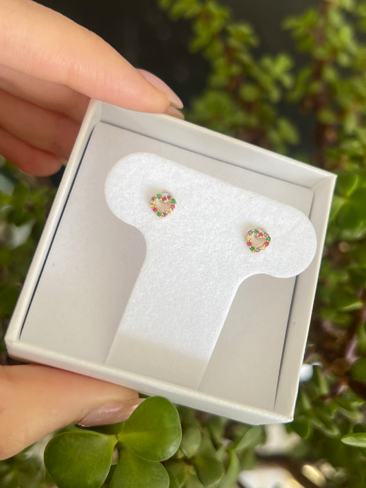 Aretes corazón cz rainbow mini