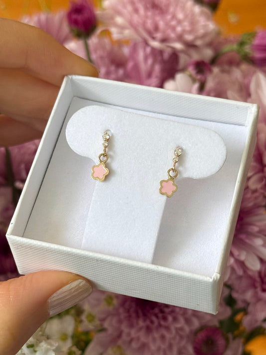 Aretes flor rosa pastel colgante