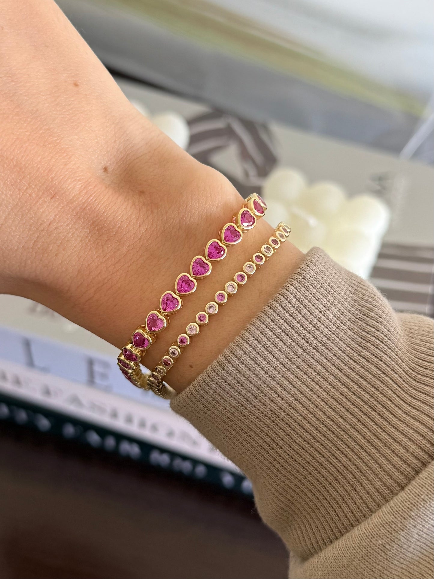 Pulsera tennis corazón rosa