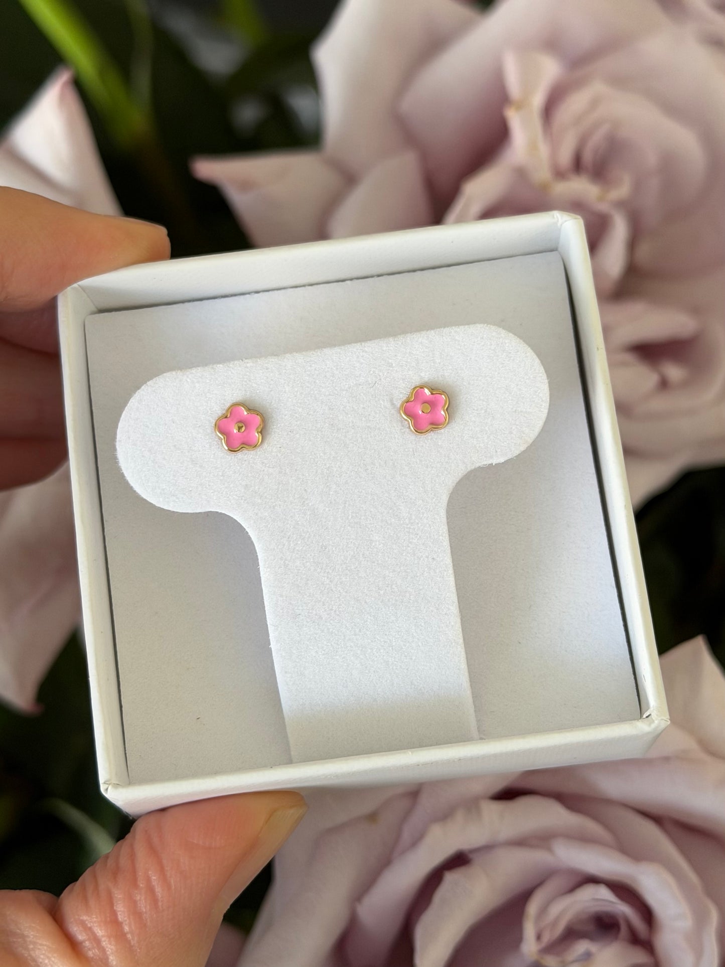 Aretes flor rosa esmaltada