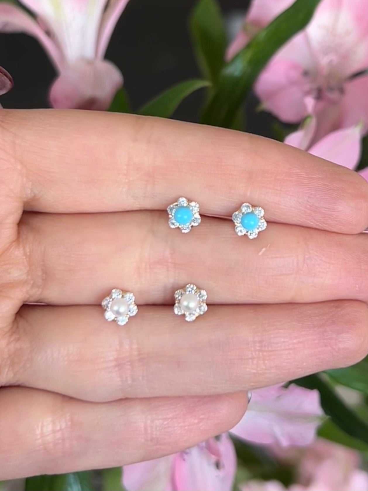 Aretes Perla y halo cz