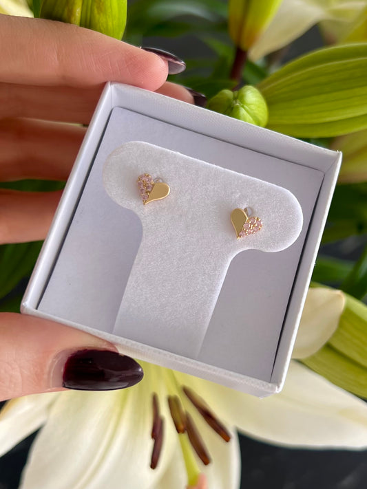 Aretes corazón y cz rosa