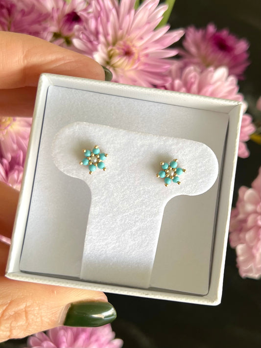 Aretes flor turquesa y perla