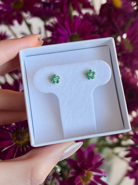 Aretes flores de esmeraldas y diamante