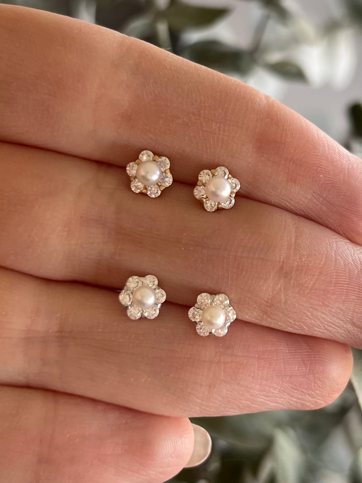 Aretes Perla y halo cz