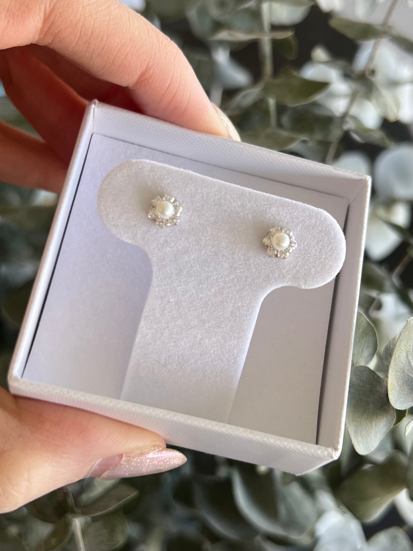 Aretes Perla y halo cz