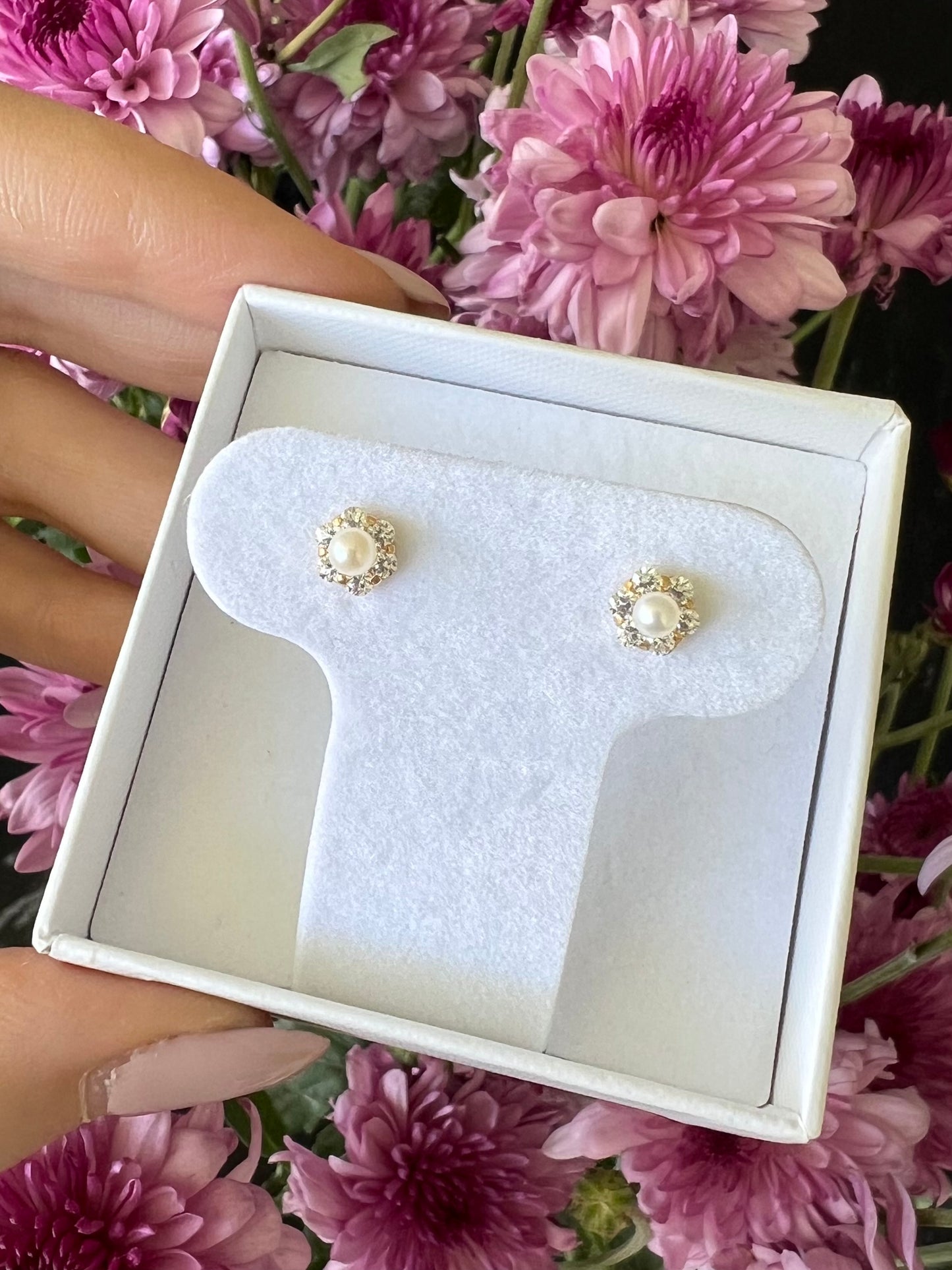 Aretes flor cz Perla