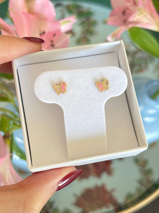 Aretes mariposa rosa y cz