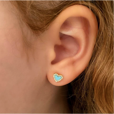 Aretes corazón de Turquesa y diamantes