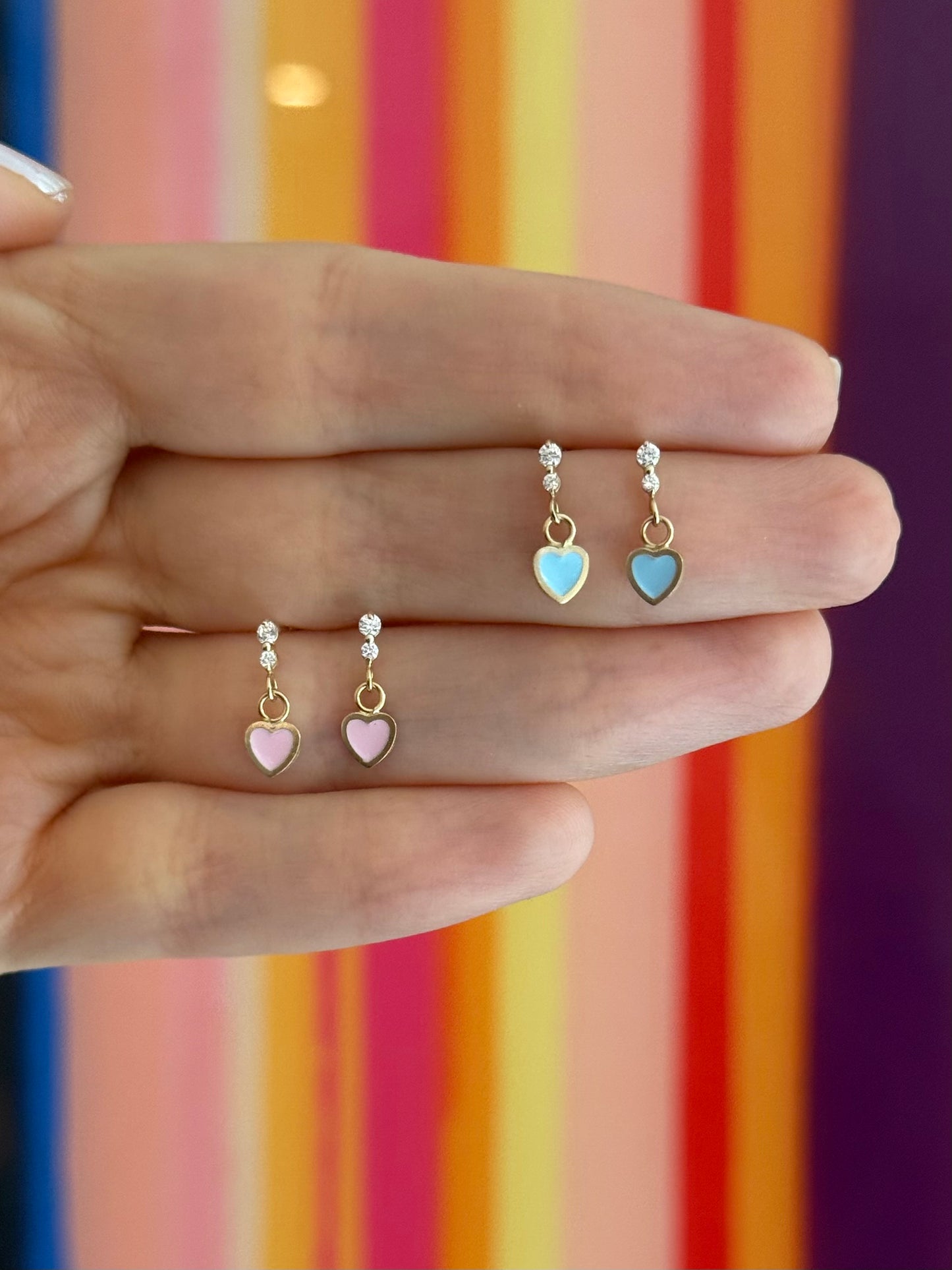 Aretes corazón colgante azul cielo