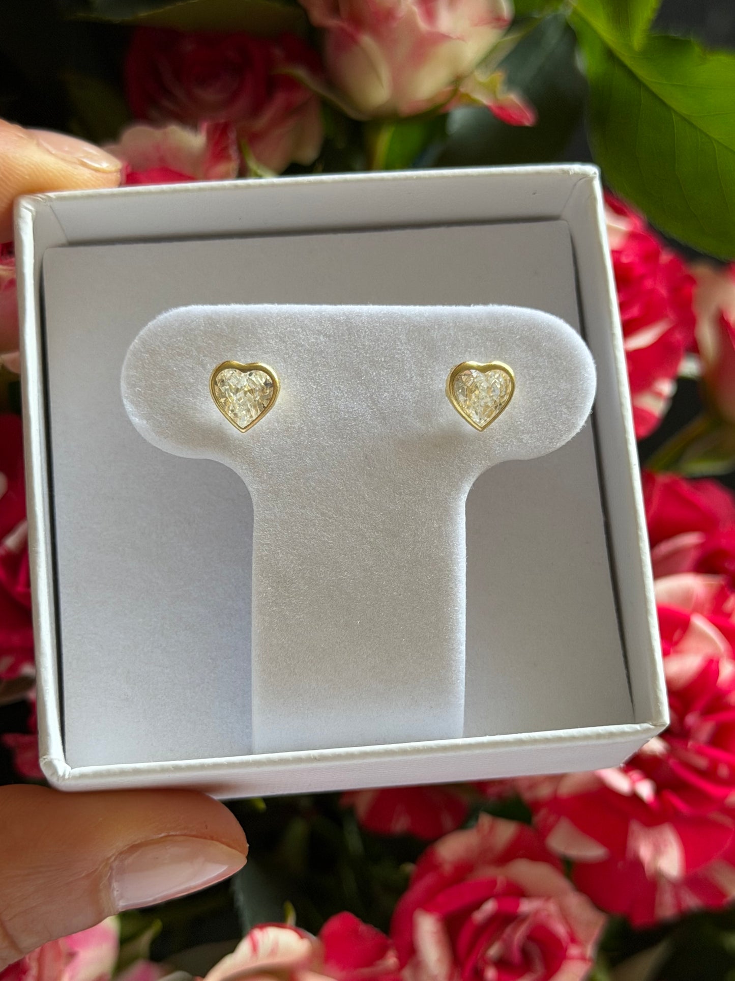 Aretes de corazón grande con bisel de oro