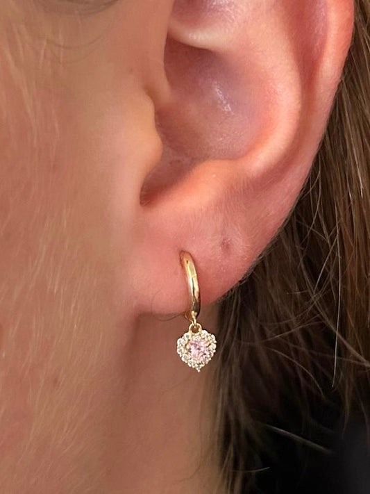Arracadas corazón rosa con halo cz