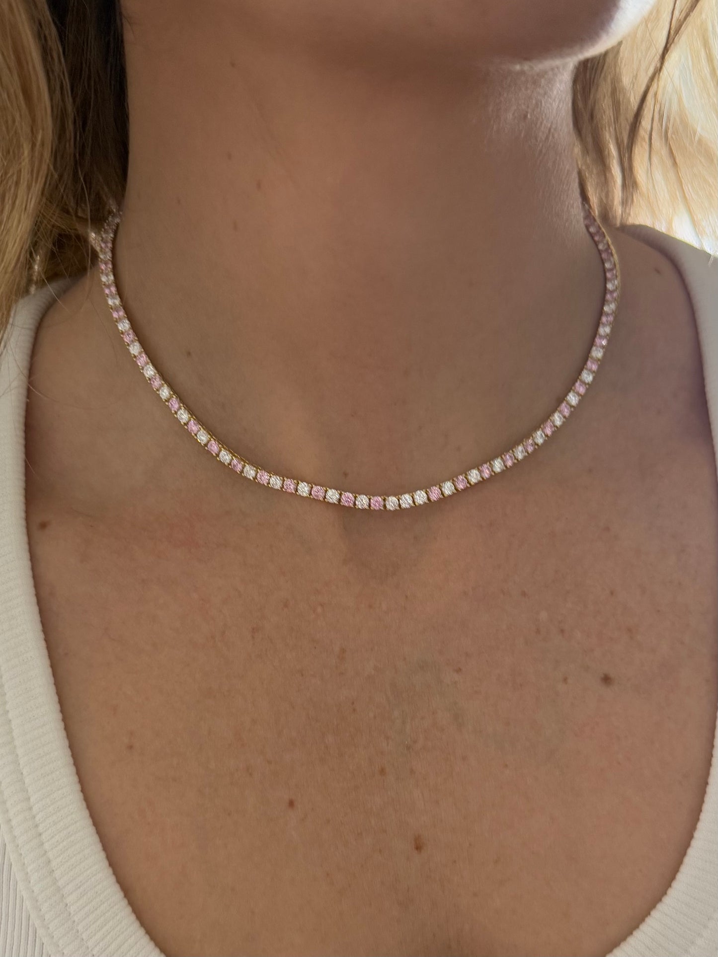 Collar tennis rosa&blanco