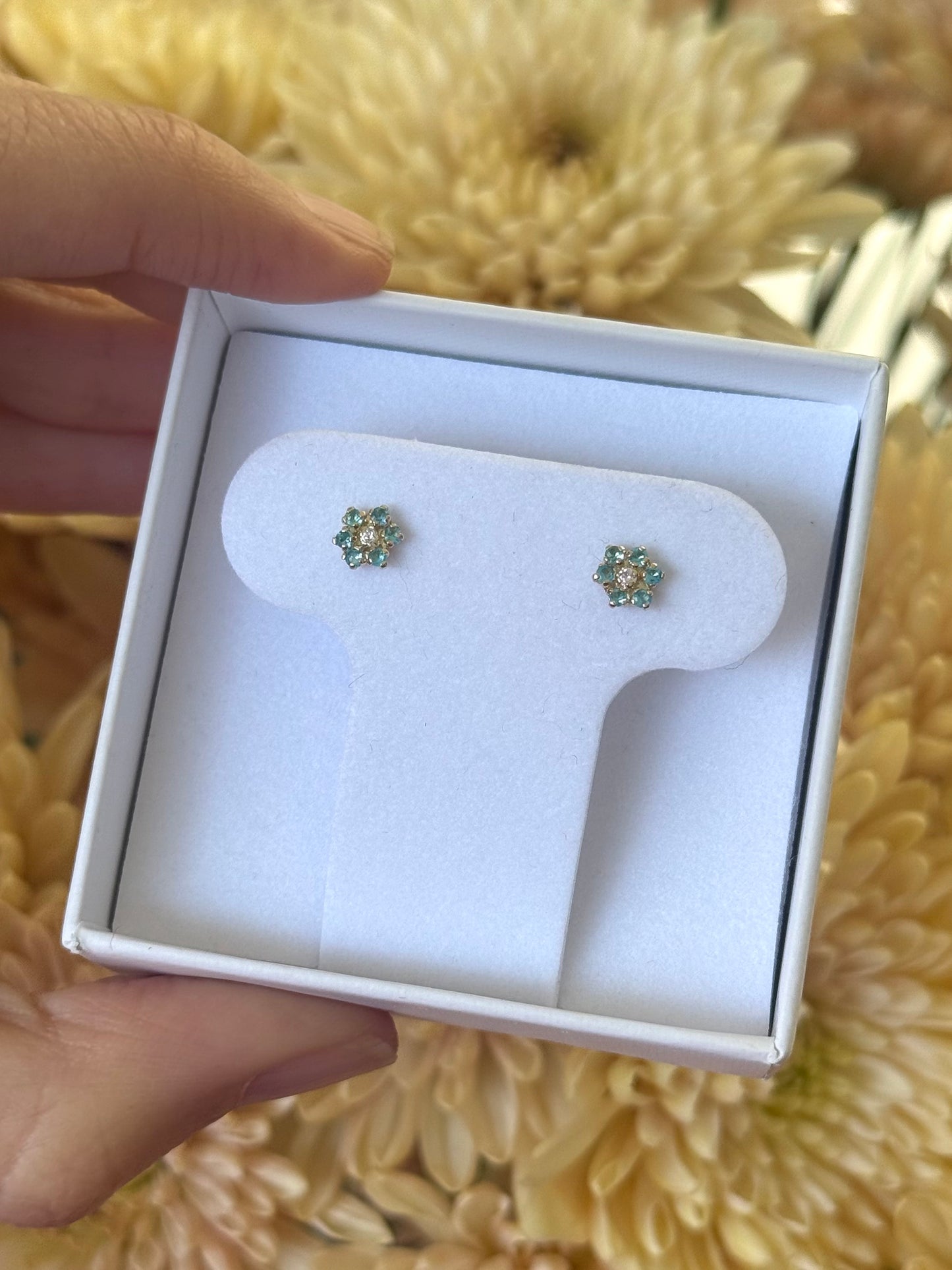 Aretes flor cz azul