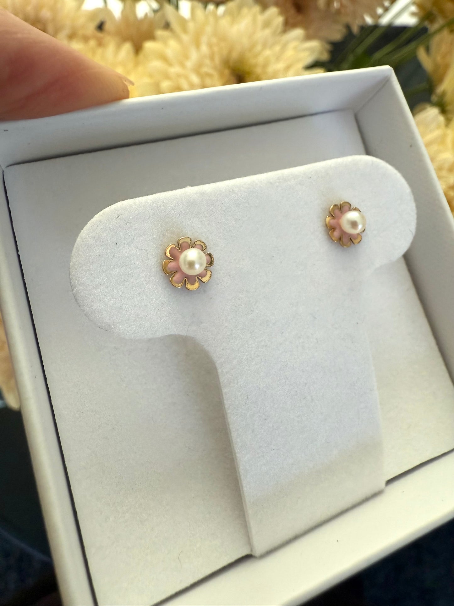 Aretes flor rosa y perla