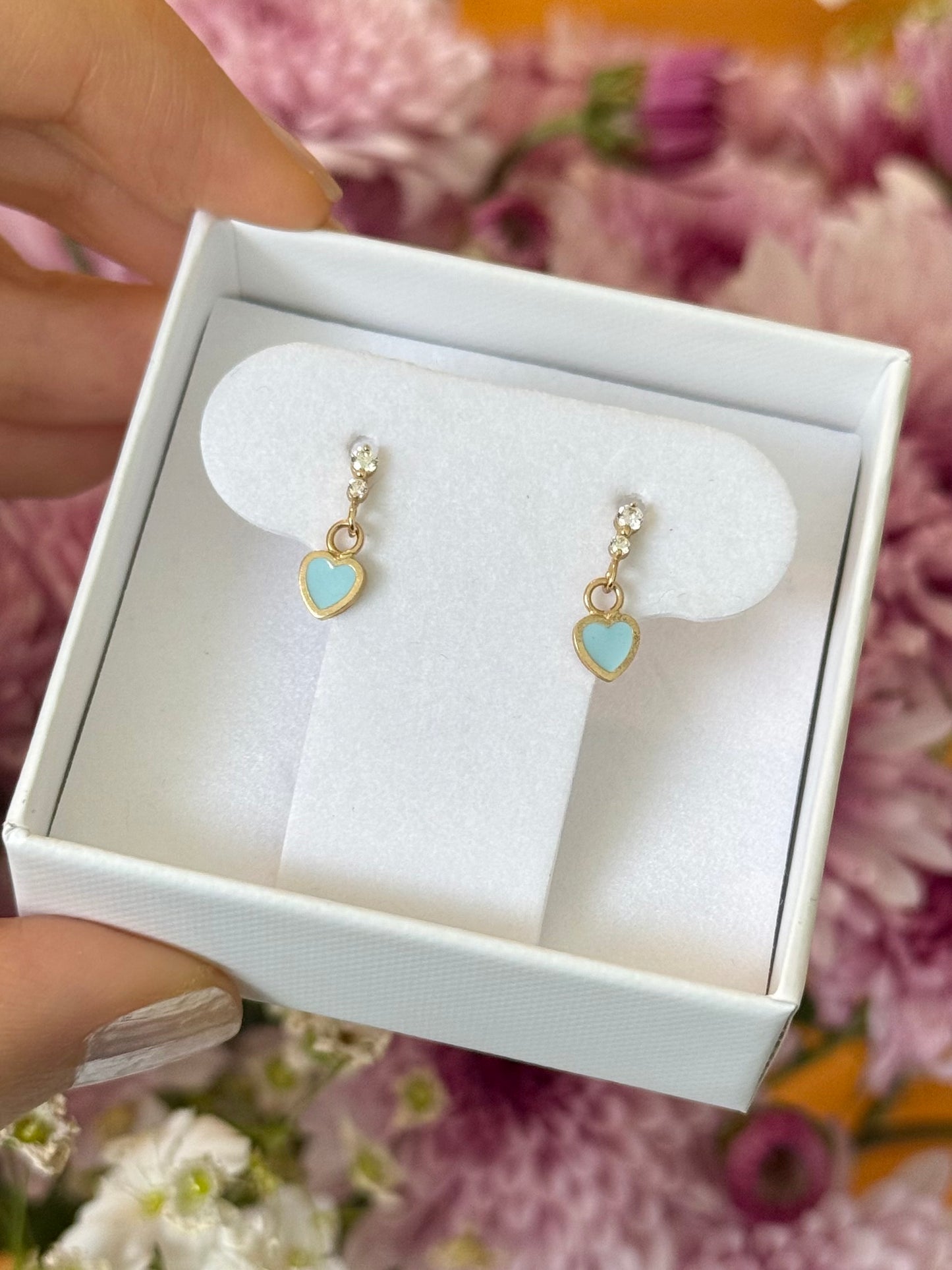 Aretes corazón colgante azul cielo