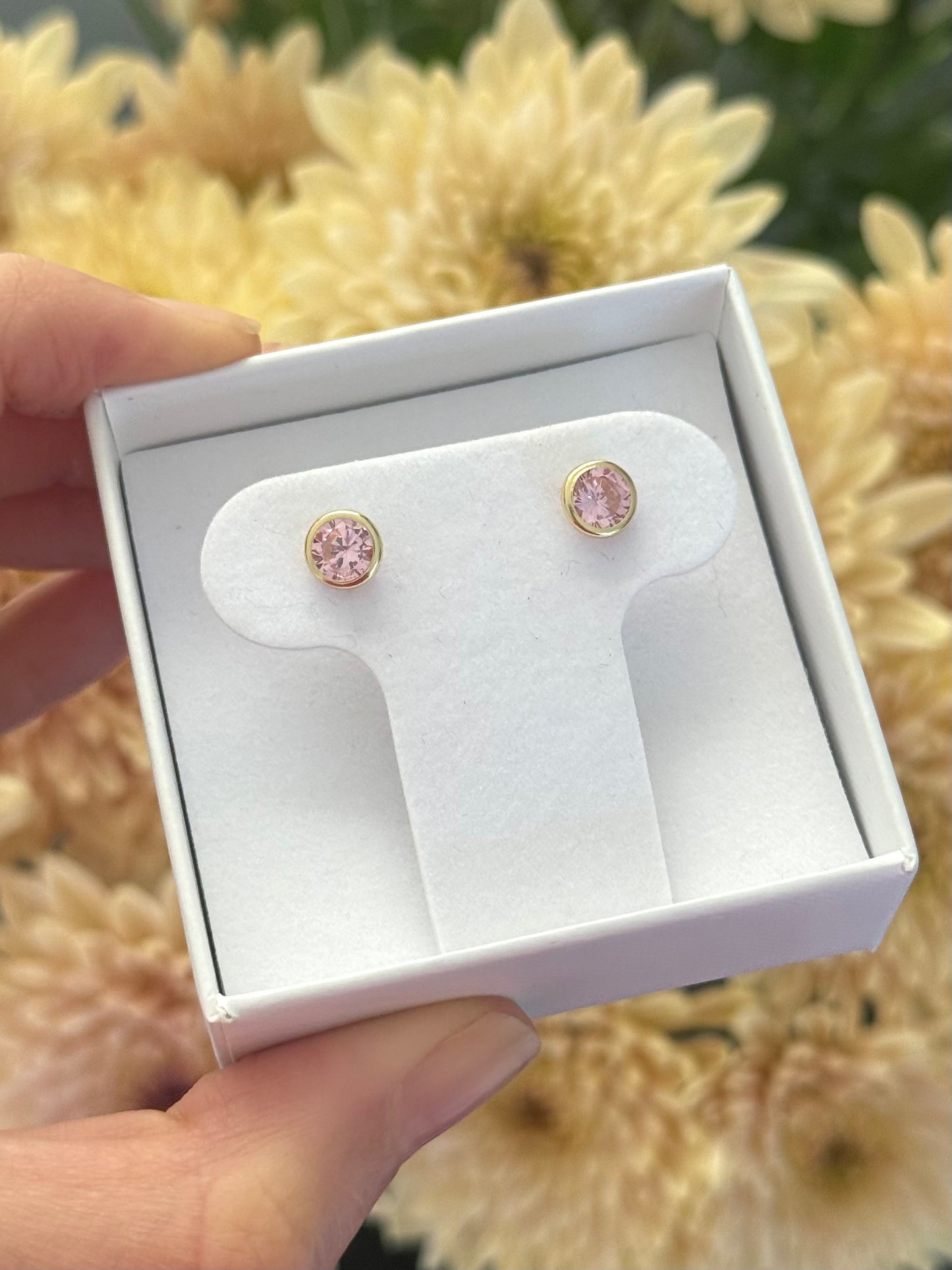 Aretes grandes de cz rosa con bisel