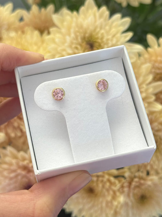 Aretes grandes de cz rosa con bisel