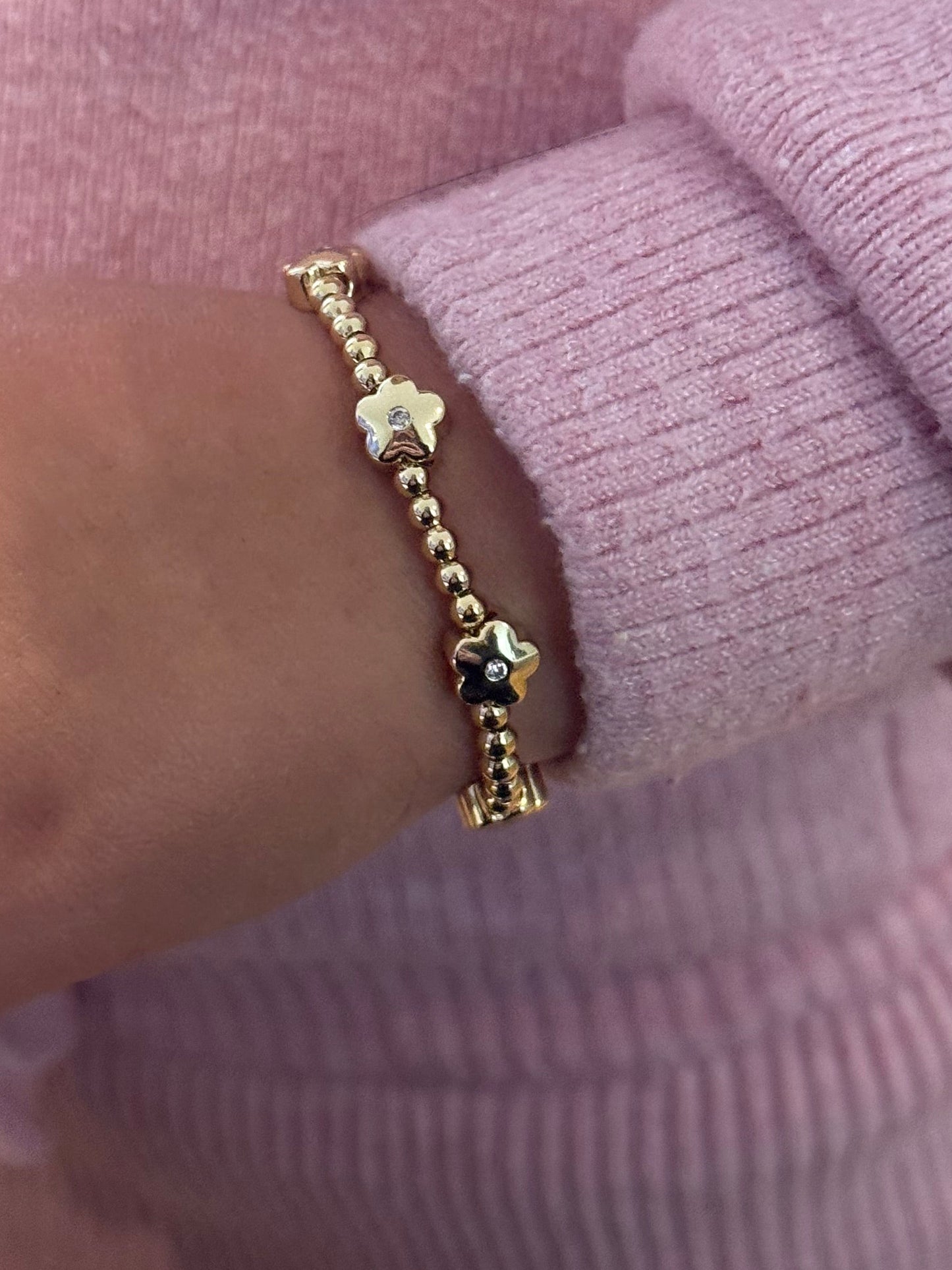 Pulsera bolitas y flores