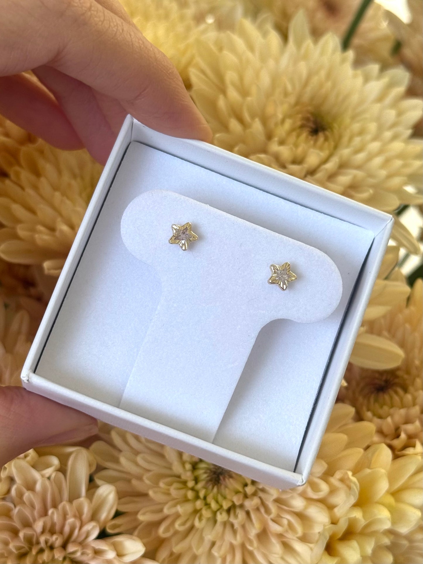 Aretes estrellas medianas de cz con bisel Diamond cut