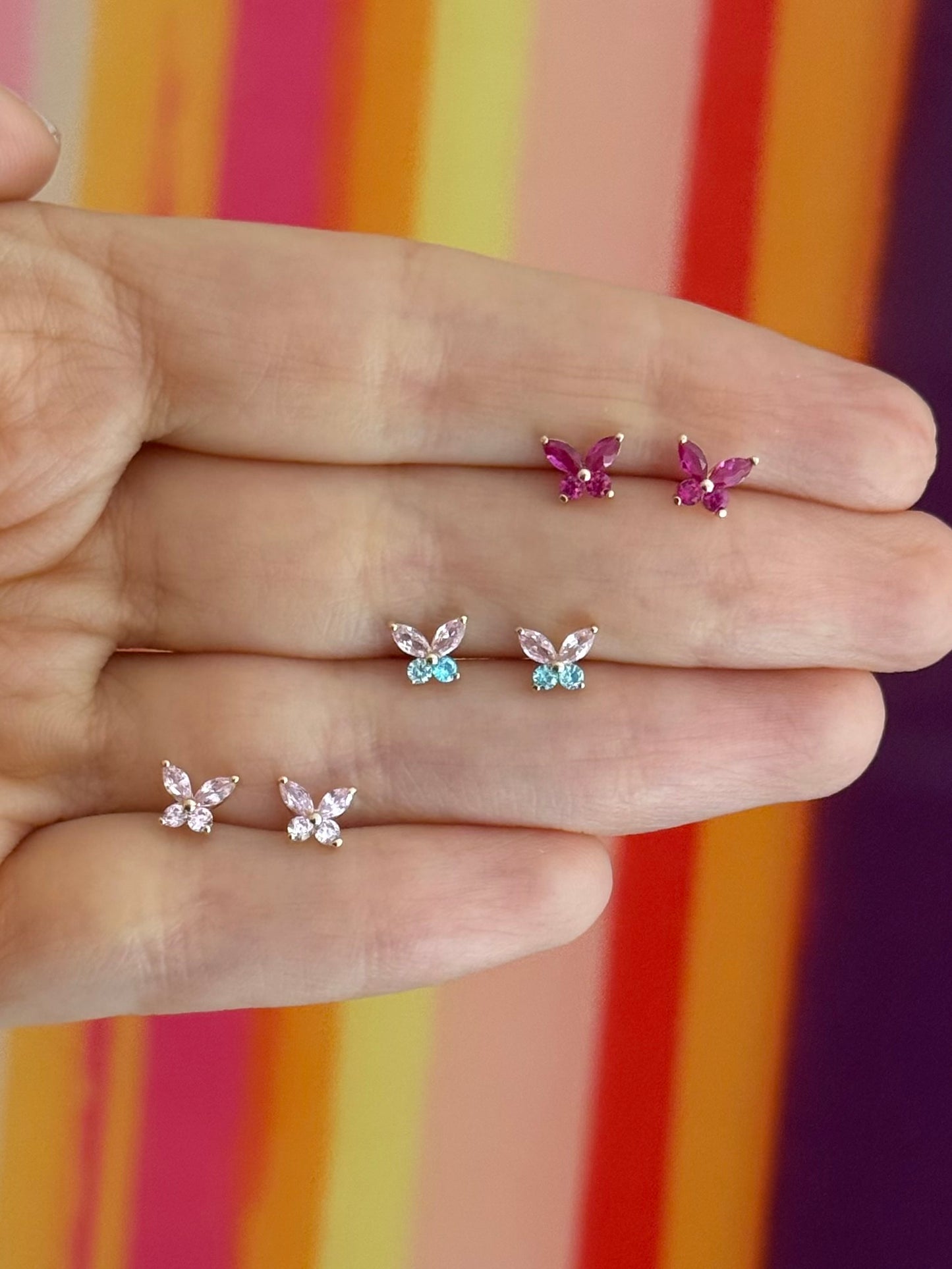 Aretes mariposa rosa/azul