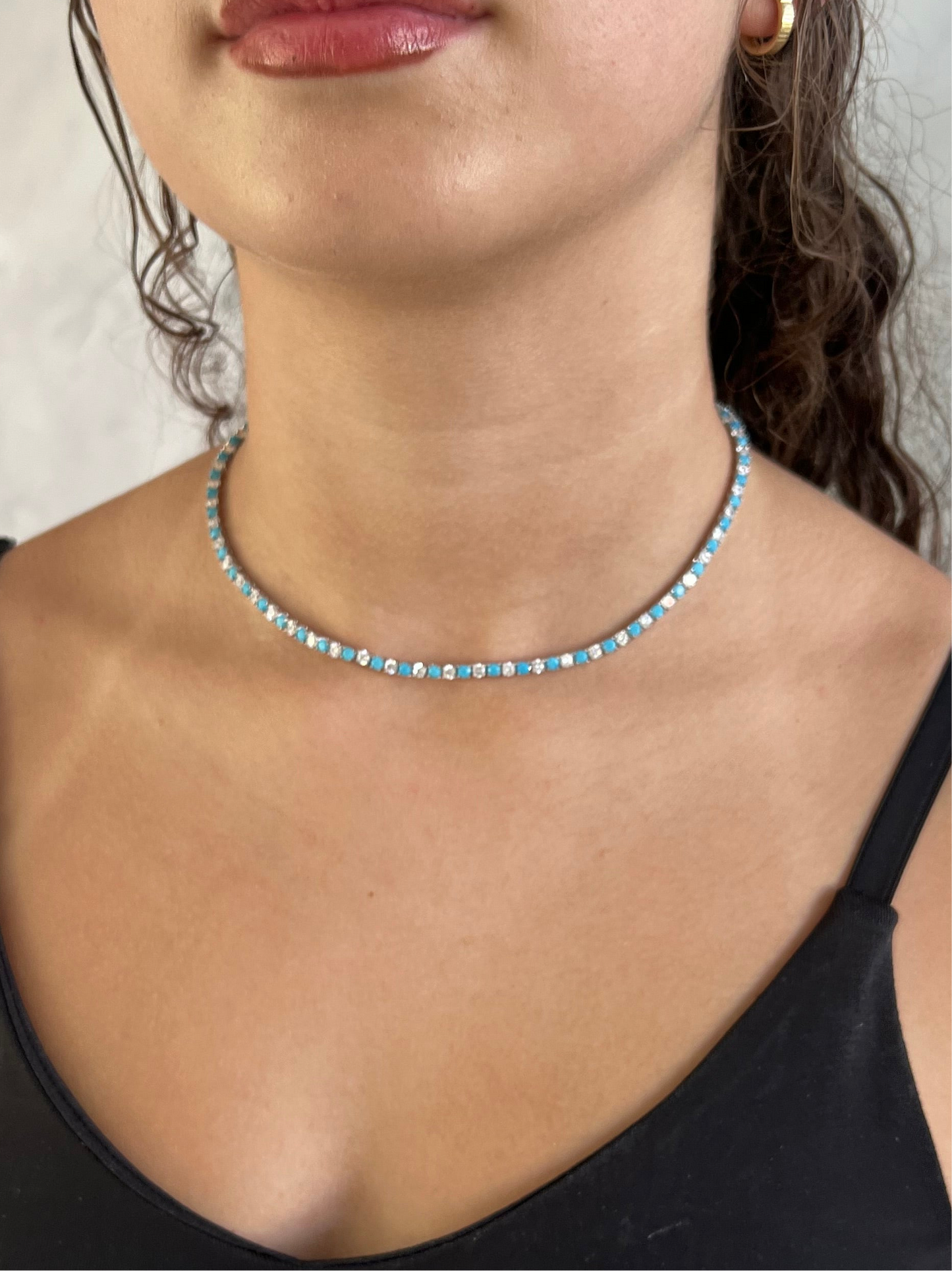 Collar tennis cz Blanca/turquesa