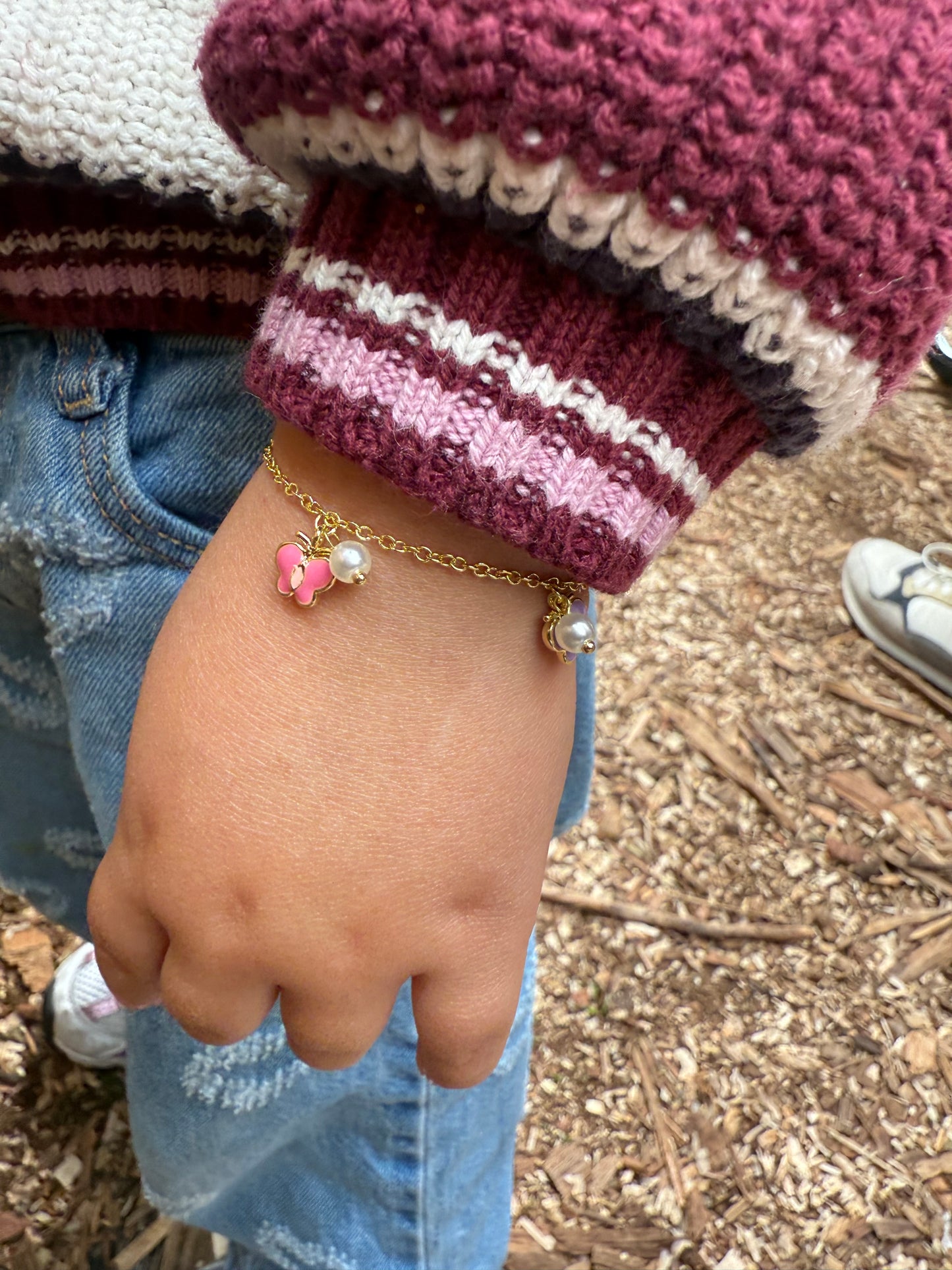 Pulsera mariposas y perla