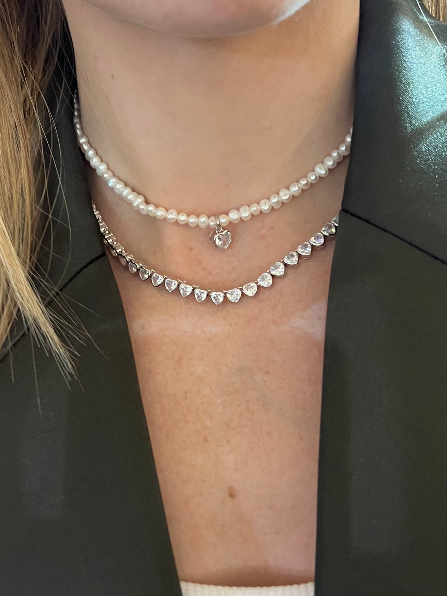 Collar tennis corazones cz