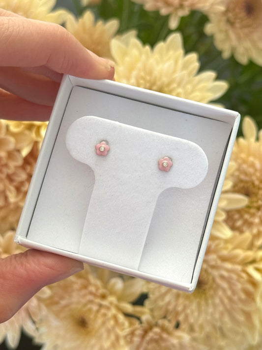 Aretes flor rosa y cz