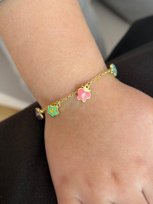 Pulsera flores y mariposas coloridas