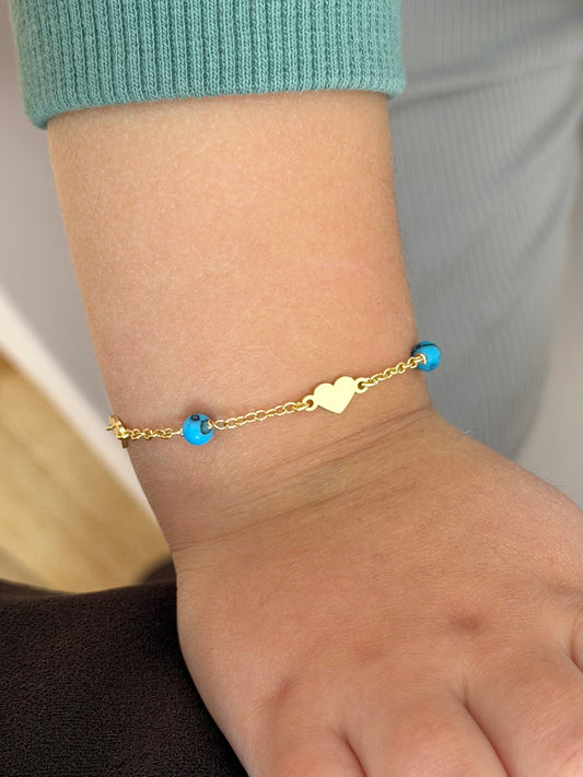 Pulsera corazones y turquesa