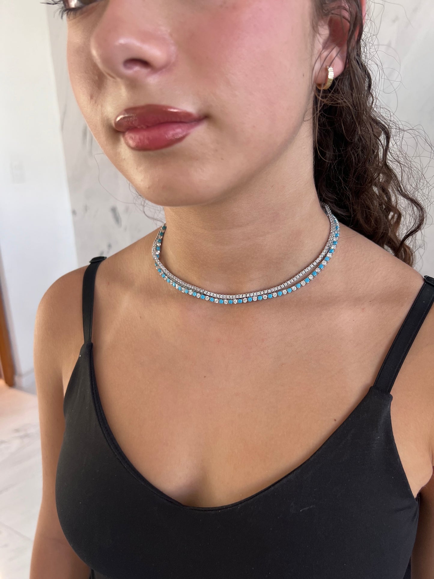 Collar tennis cz Blanca/turquesa