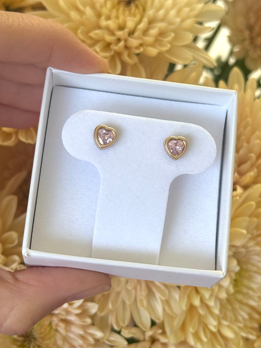 Aretes corazón rosa bisel