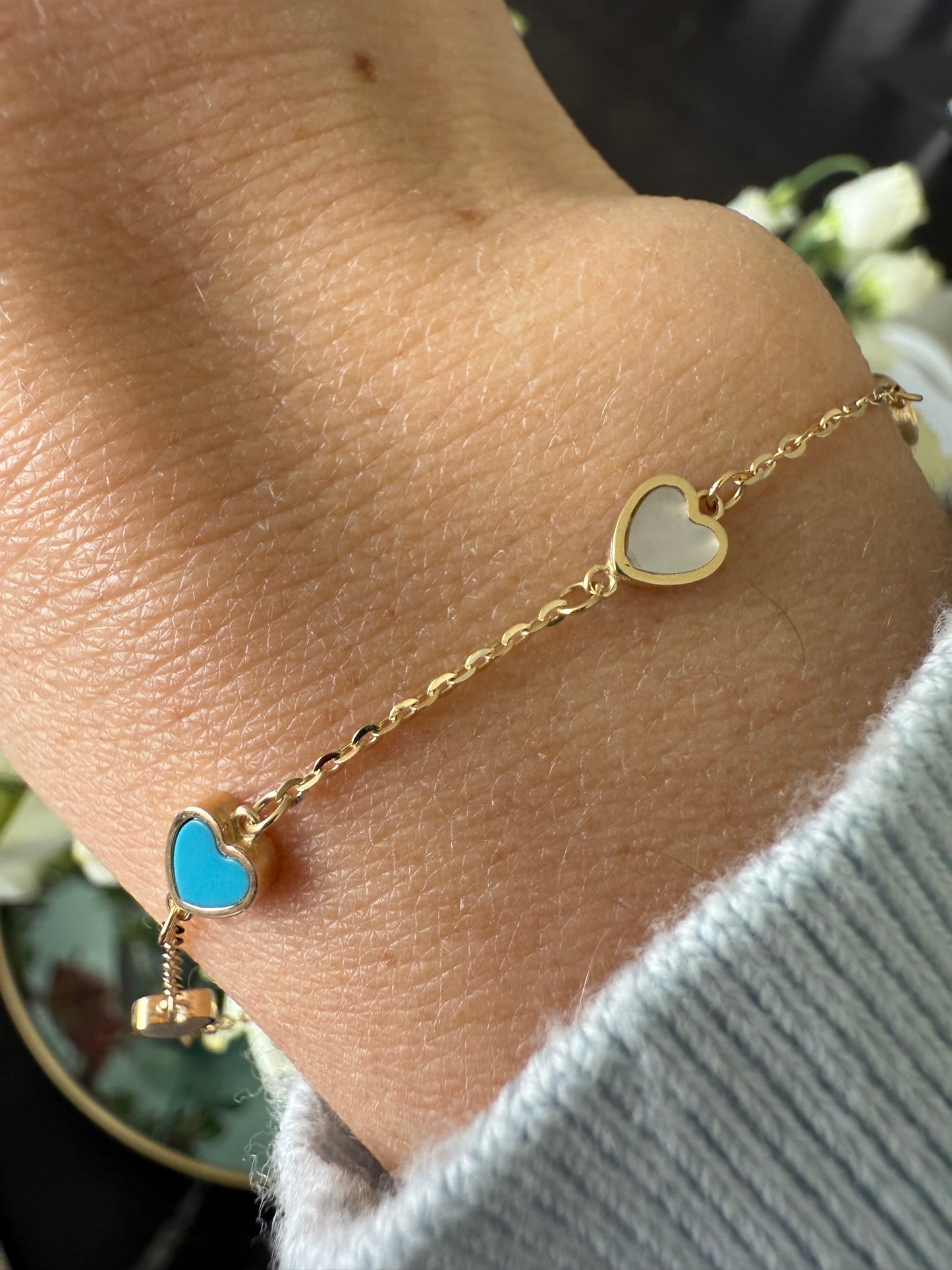 Pulsera corazones turquesa mop